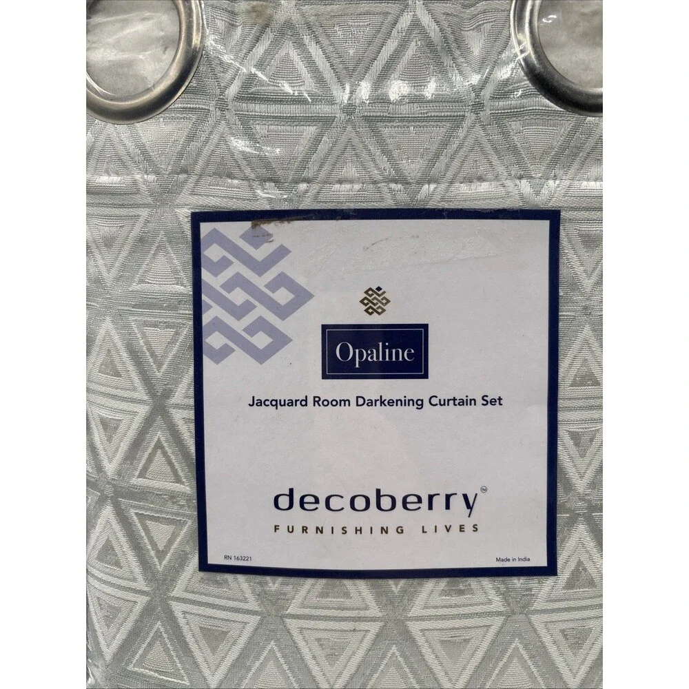 Decoberry Jacquard Curtain Set Green Triangle Pattern 52